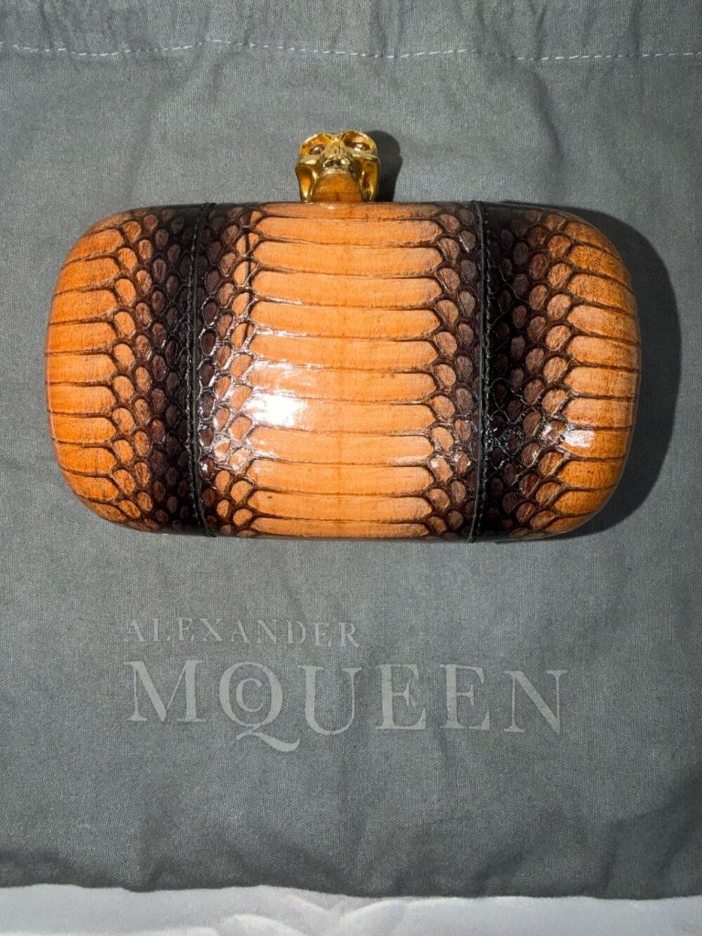 Alexander McQueen Python Embossed Leather Box Clutch With Skull Clasp